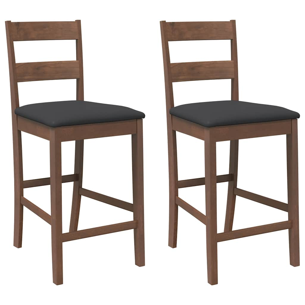 Bar stools with cushions 2 pcs made of rubber made of solid wood brown