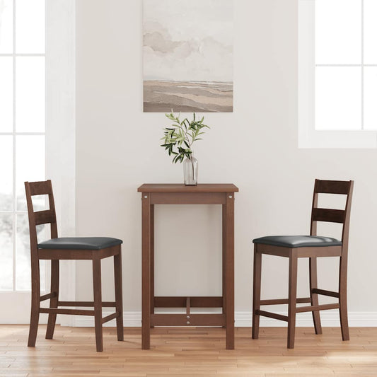 Bar stools with cushions 2 pcs made of rubber made of solid wood brown