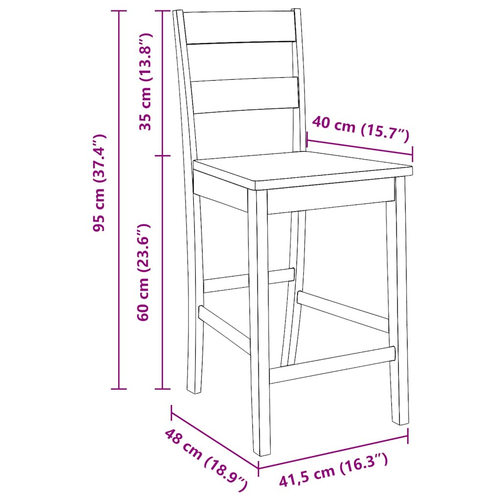 2 pcs solid wood bar stools with natural rubber