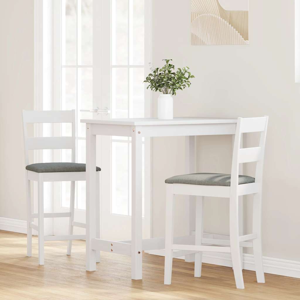 Bar stools with cushions 2 pcs made of rubber made of solid wood white