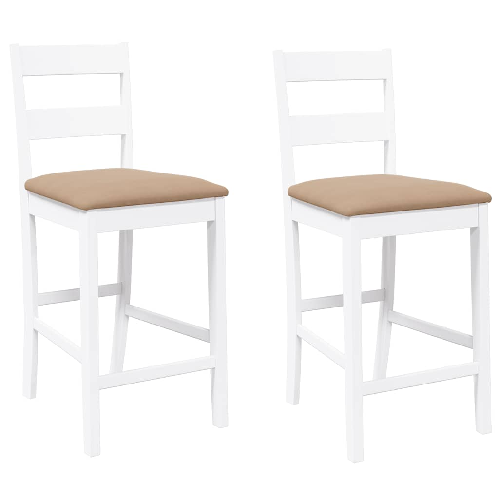 Bar stools with cushions 2 pcs made of rubber made of solid wood white