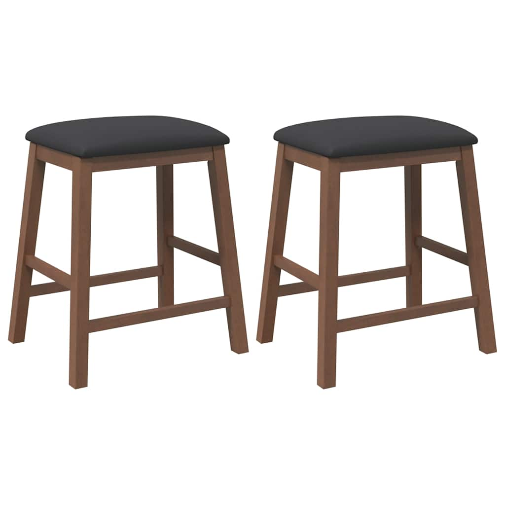 Bar stools with cushions 2 pcs made of rubber made of solid wood brown