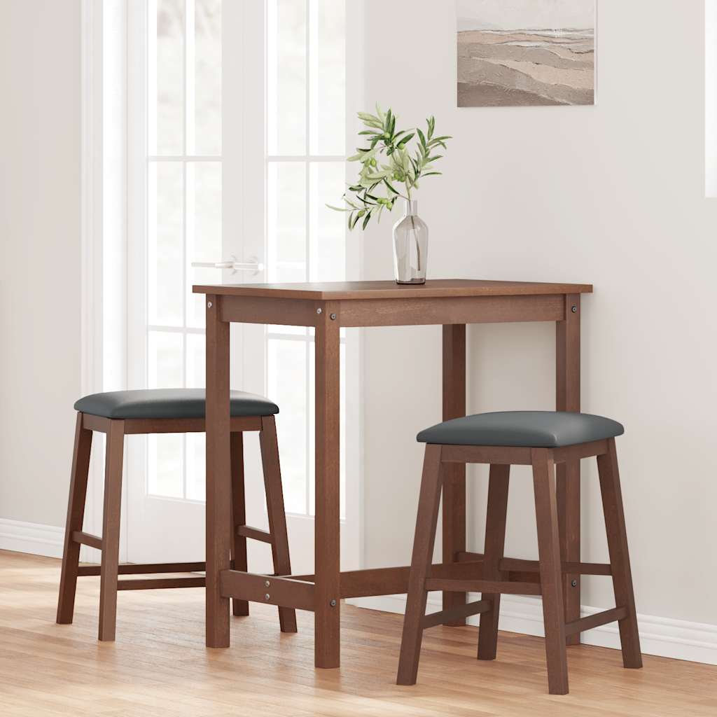 Bar stools with cushions 2 pcs made of rubber made of solid wood brown