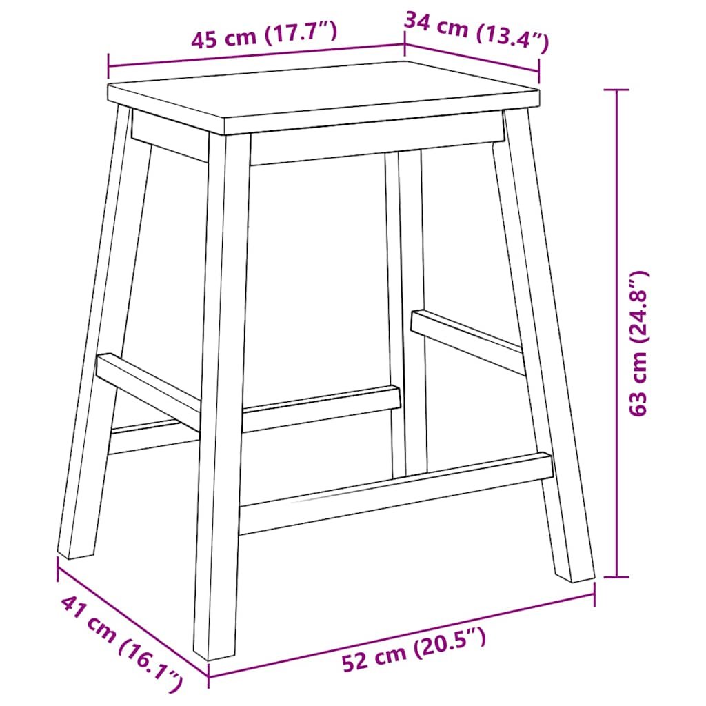 Bar stools 2 pcs made of solid rubber wood