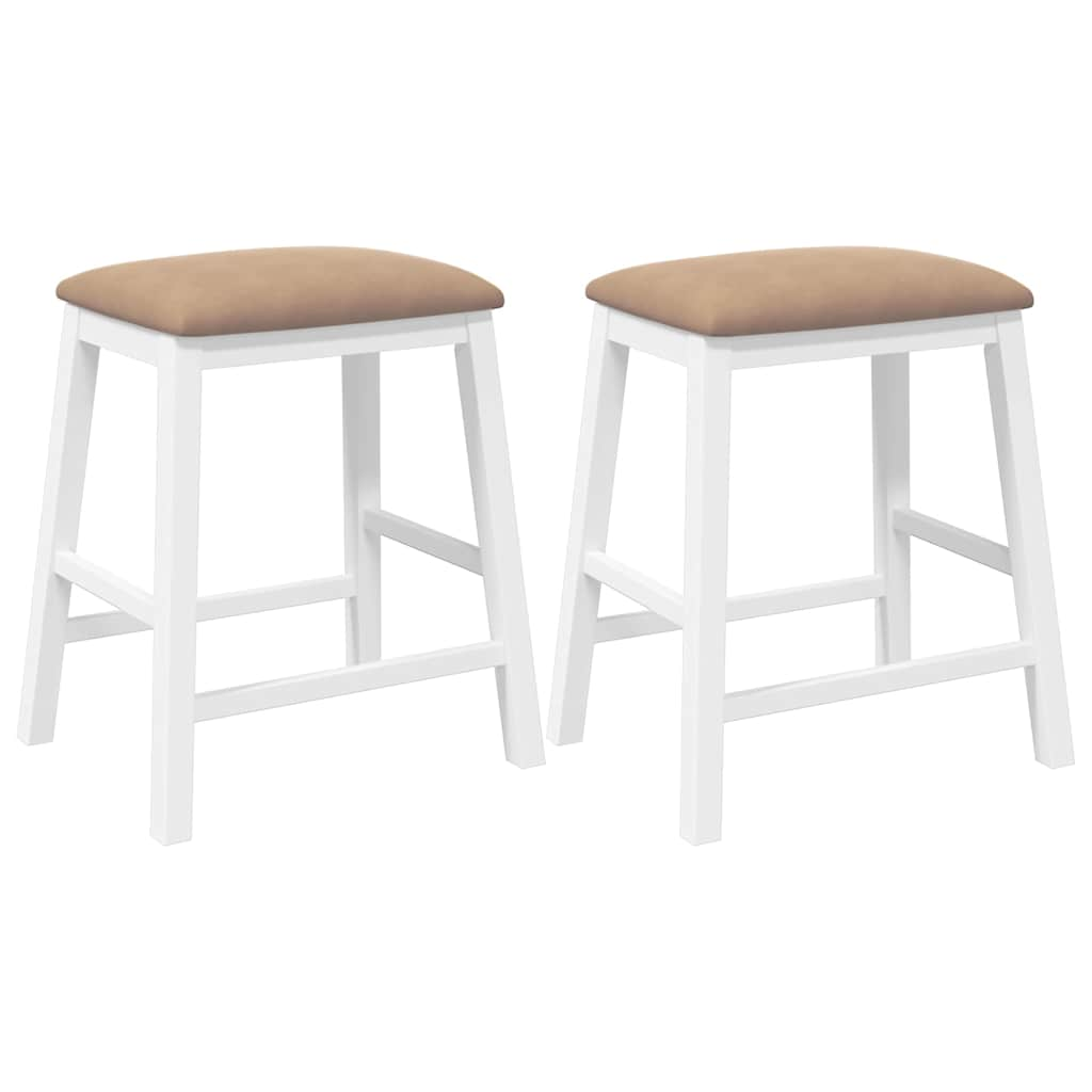 Bar stools with cushions 2 pcs made of rubber made of solid wood white