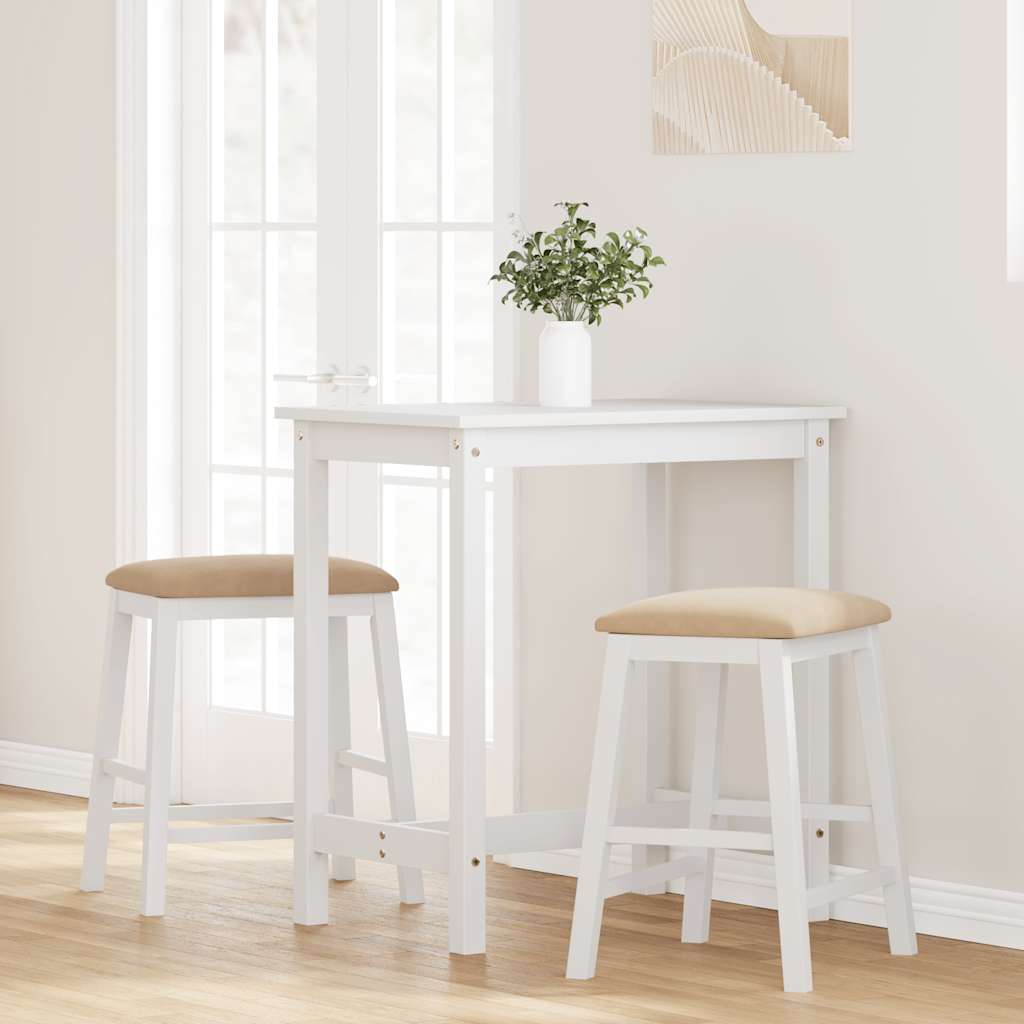 Bar stools with cushions 2 pcs made of rubber made of solid wood white