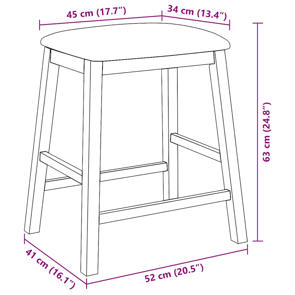 Bar stools with cushions 2 pcs made of rubber made of solid wood white