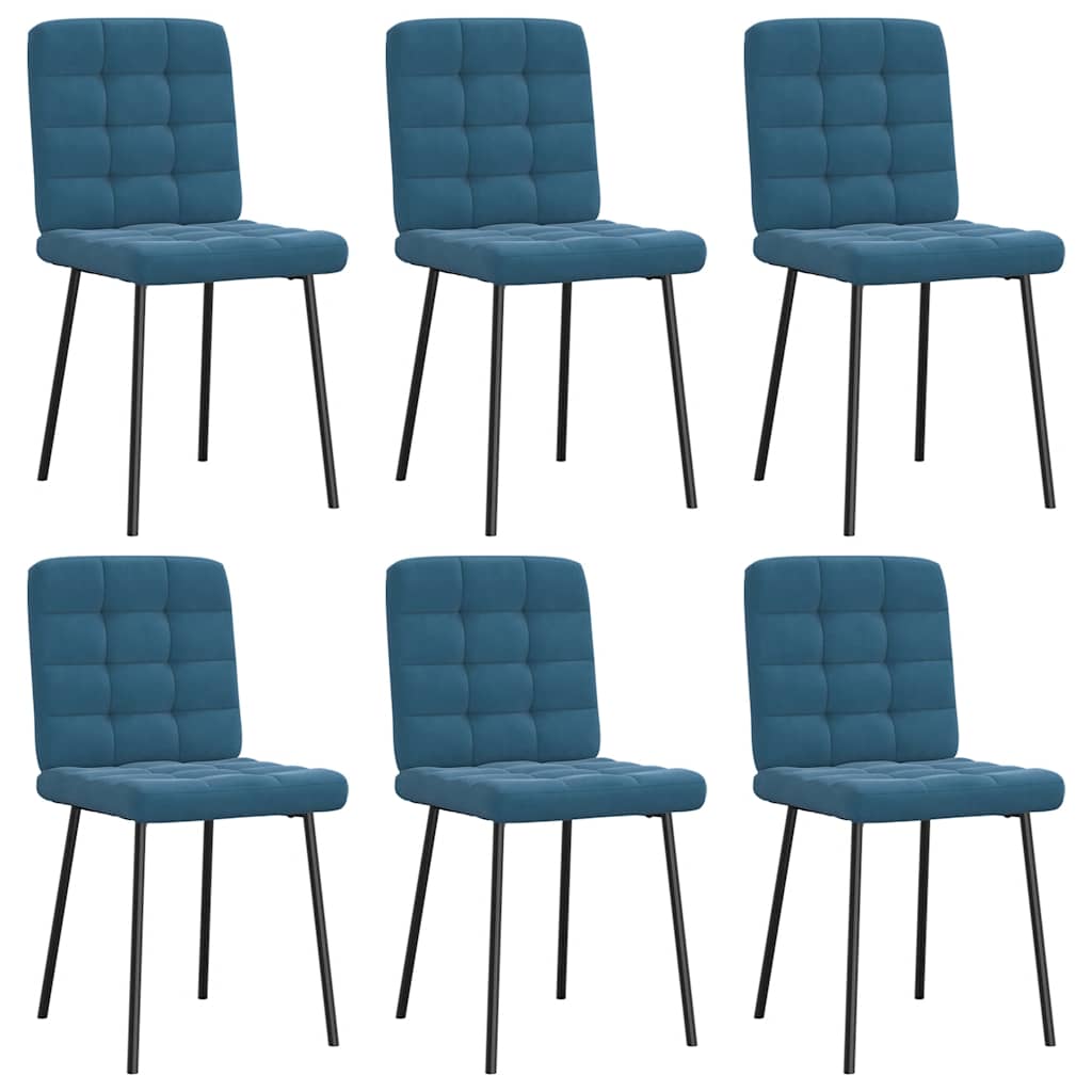 Dining room chairs, 6 pcs, blue, velvet