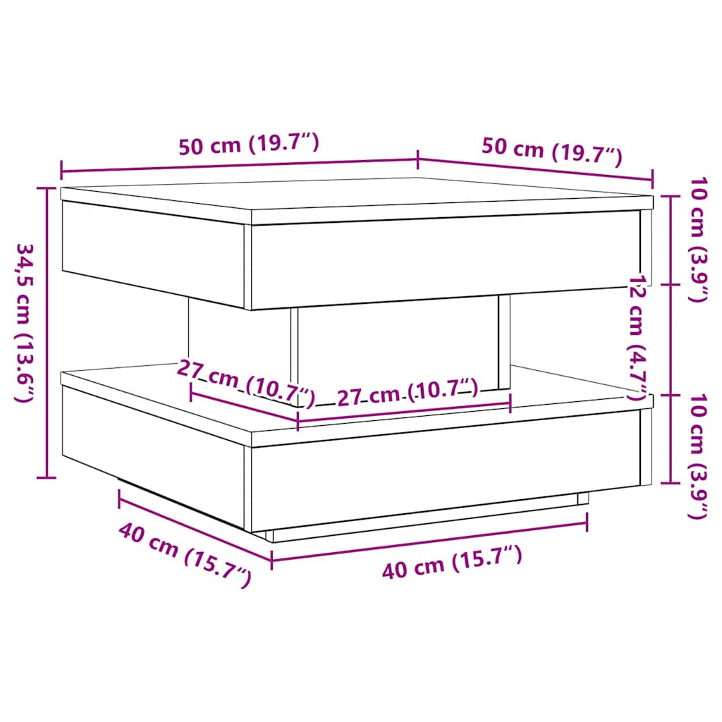 Măsuță cafea rotativă 360 grade, alb 50x50x34,5 cm