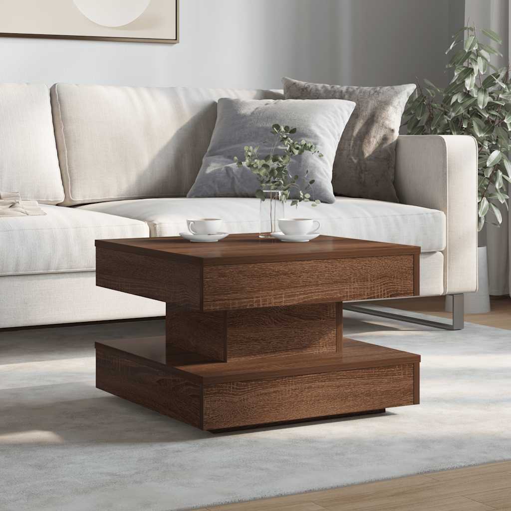 360 degree rotating coffee table, brown oak 50x50x34.5 cm