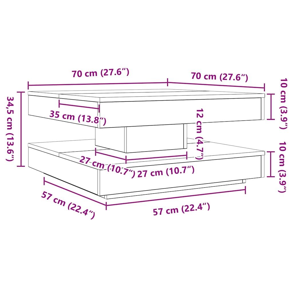 360 degree rotating coffee table, white 70x70x34.5 cm