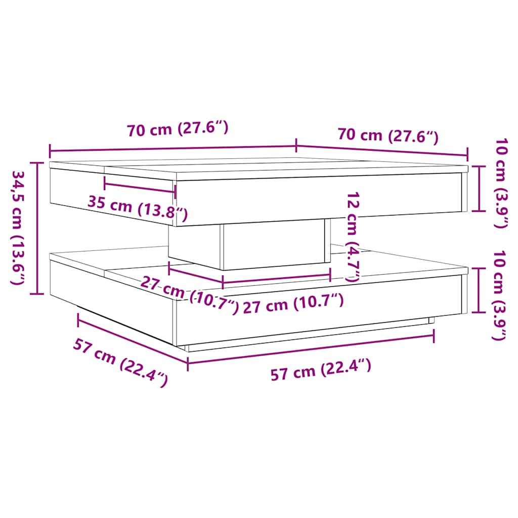 Măsuță cafea rotativă 360 grade, negru 70x70x34,5 cm