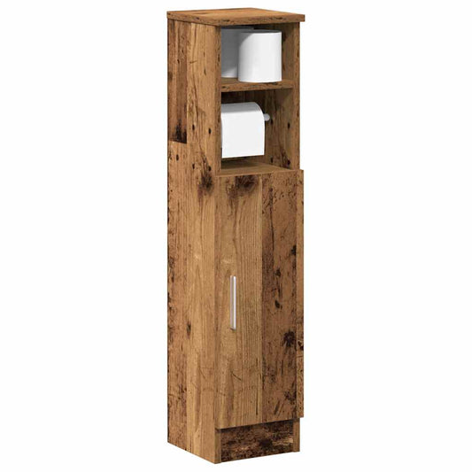 Bathroom cabinet with roller stand, old wood, 20.5x22x90 cm