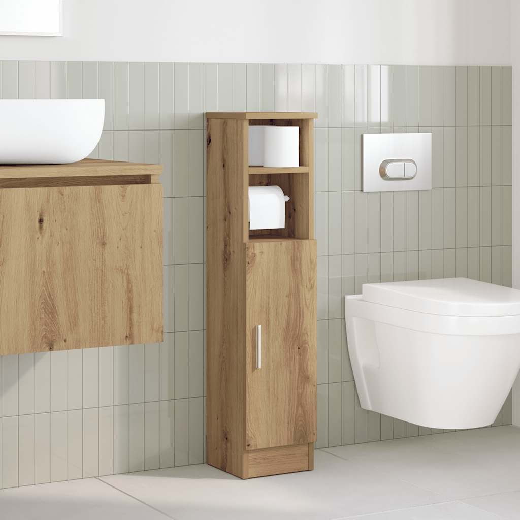 Bathroom cabinet with roller stand, handcrafted oak, 20.5x22x90 cm