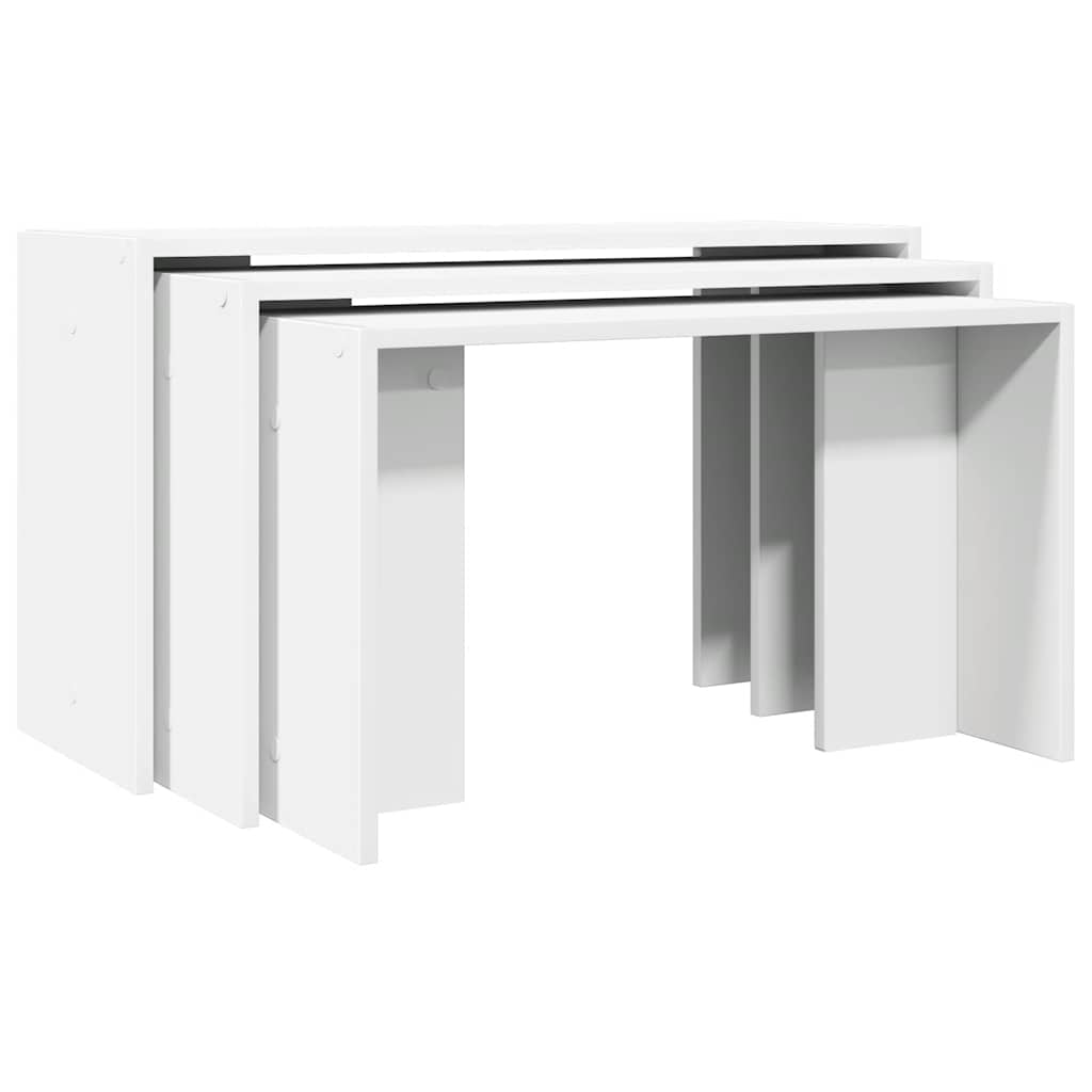 Stackable tables, 3 pcs., white, processed wood