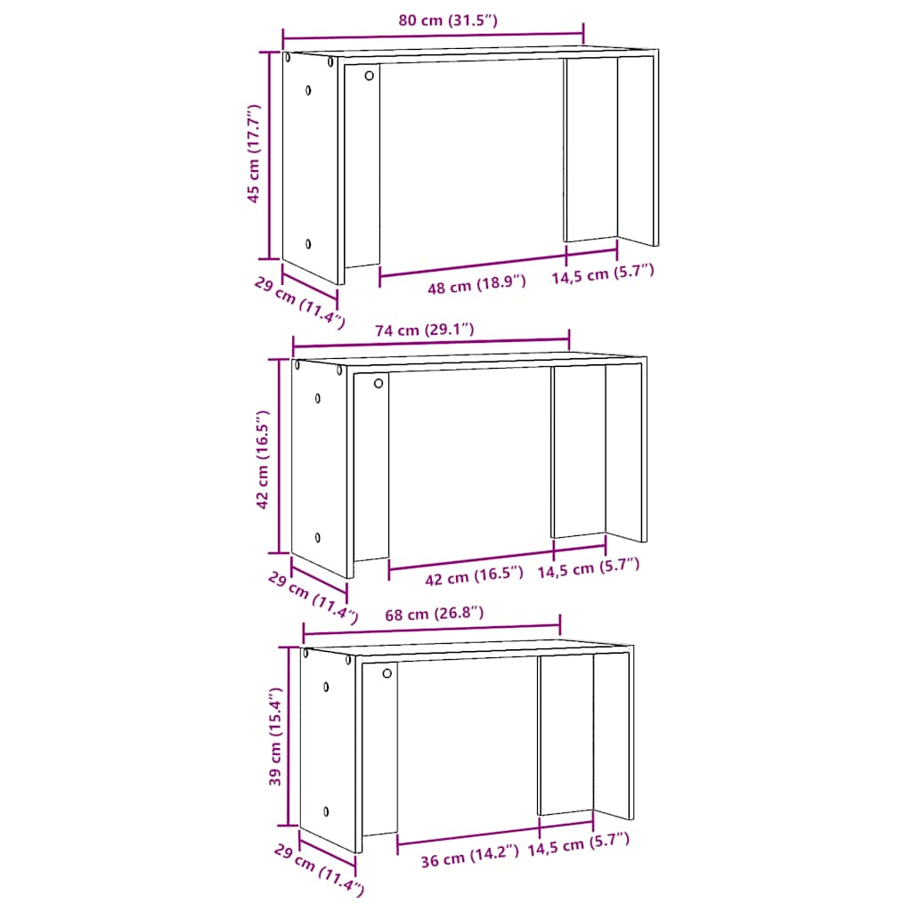 Stackable tables, 3 pcs., white, processed wood