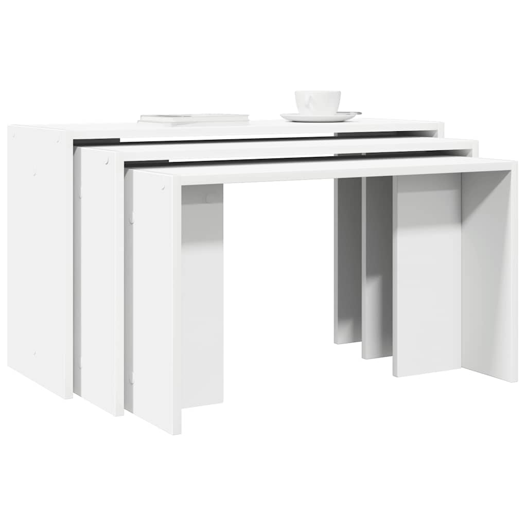 Stackable tables, 3 pcs., white, processed wood