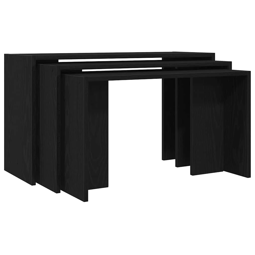 Stackable tables, 3 pcs., black, processed wood