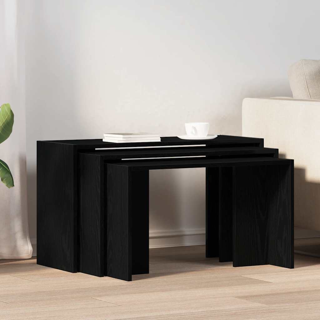 Stackable tables, 3 pcs., black, processed wood