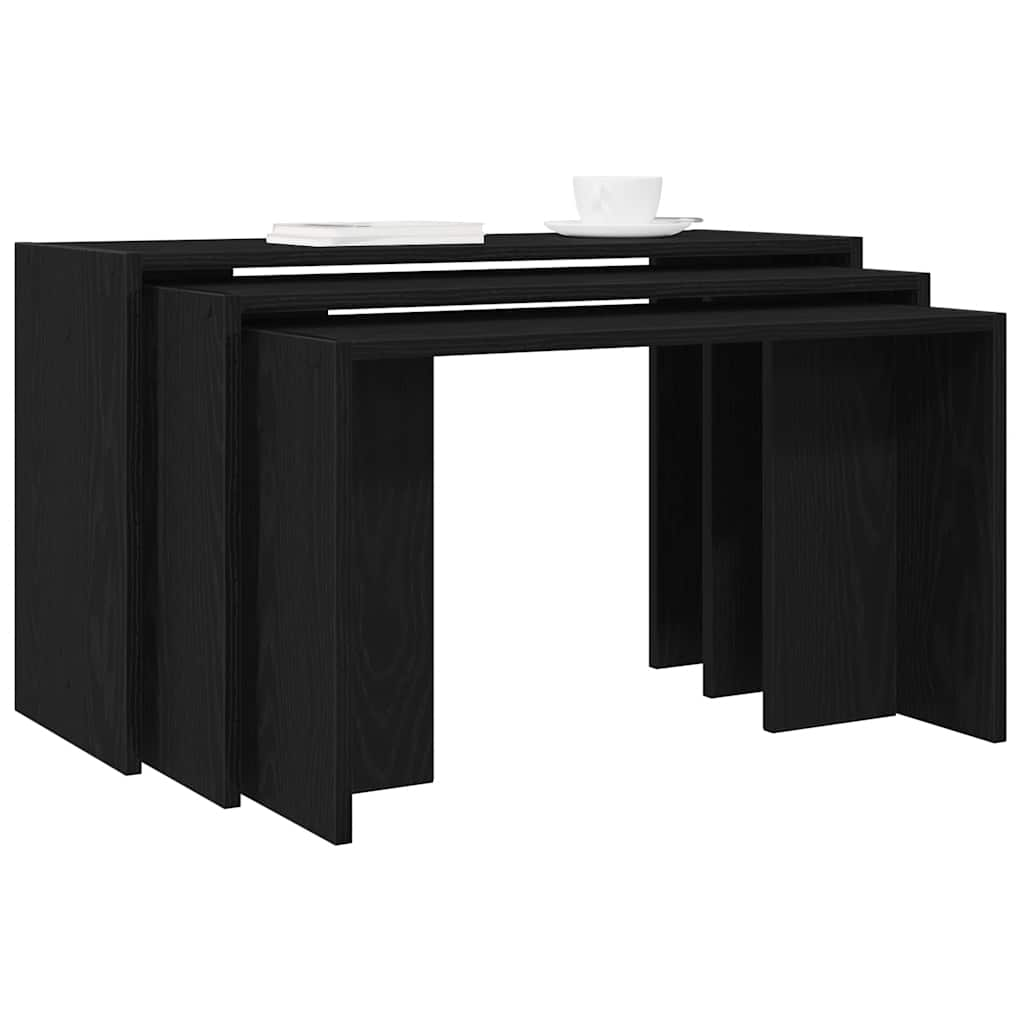 Stackable tables, 3 pcs., black, processed wood