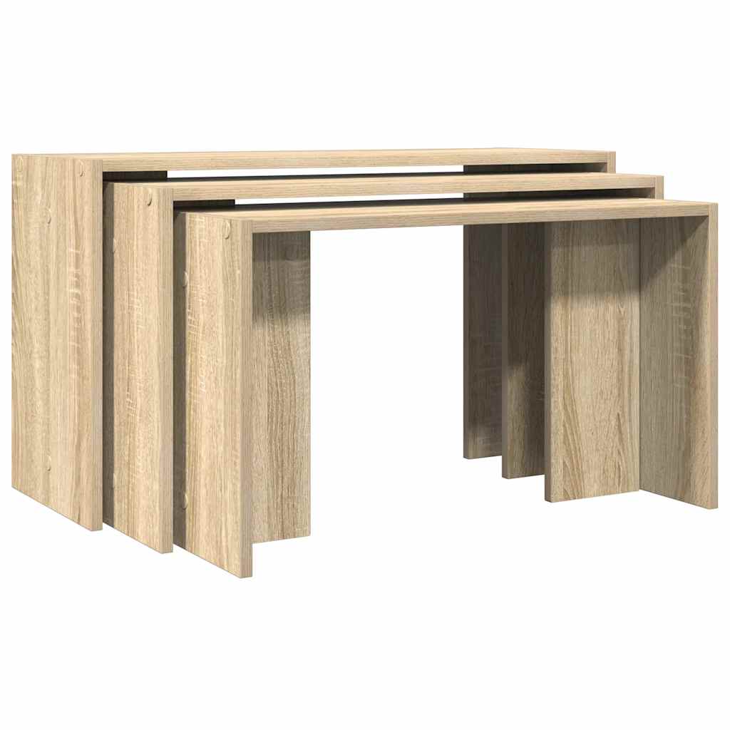 Stackable tables, 3 pcs., sonoma oak, engineered wood