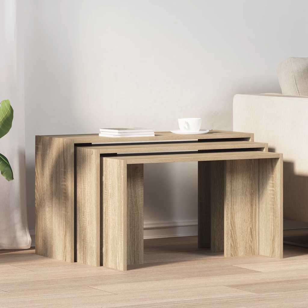 Stackable tables, 3 pcs., sonoma oak, engineered wood