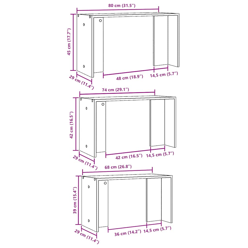 Stackable tables, 3 pcs., sonoma oak, engineered wood