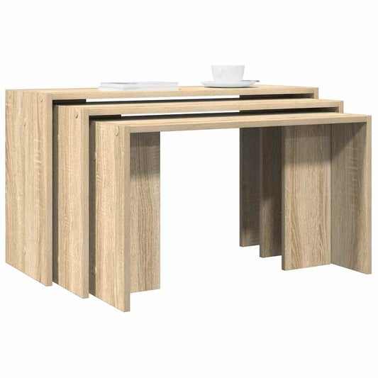 Stackable tables, 3 pcs., sonoma oak, engineered wood