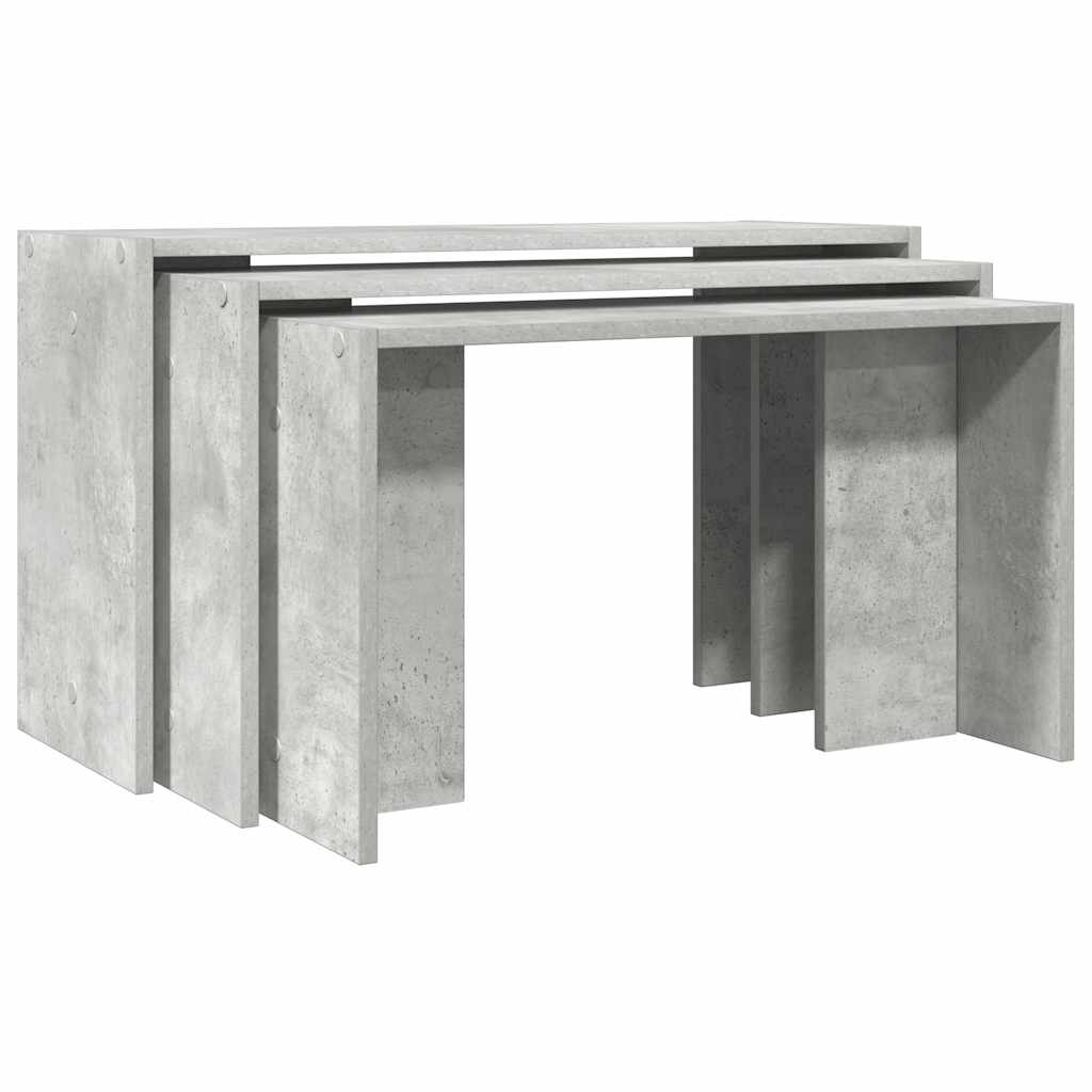 Stackable tables, 3 pcs., concrete grey, processed wood