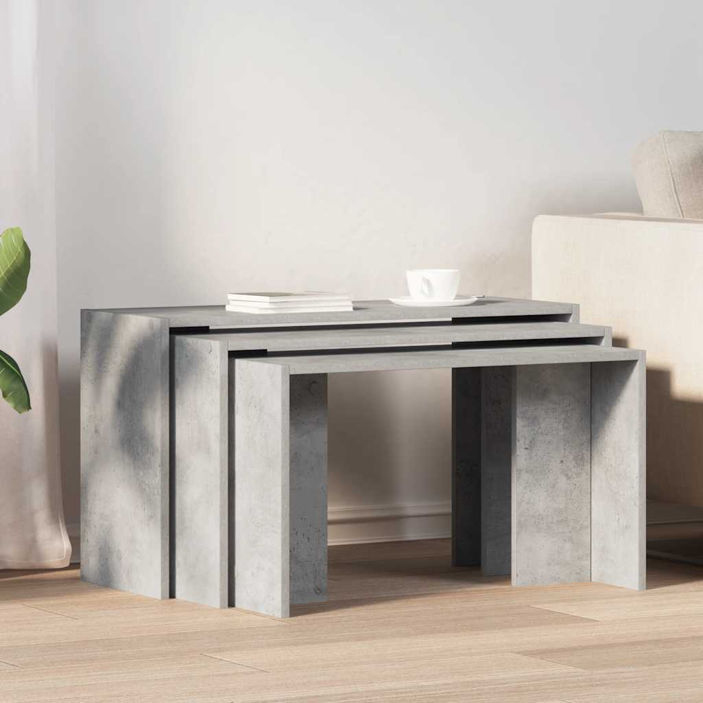 Stackable tables, 3 pcs., concrete grey, processed wood