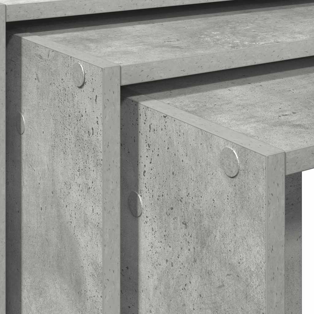 Stackable tables, 3 pcs., concrete grey, processed wood