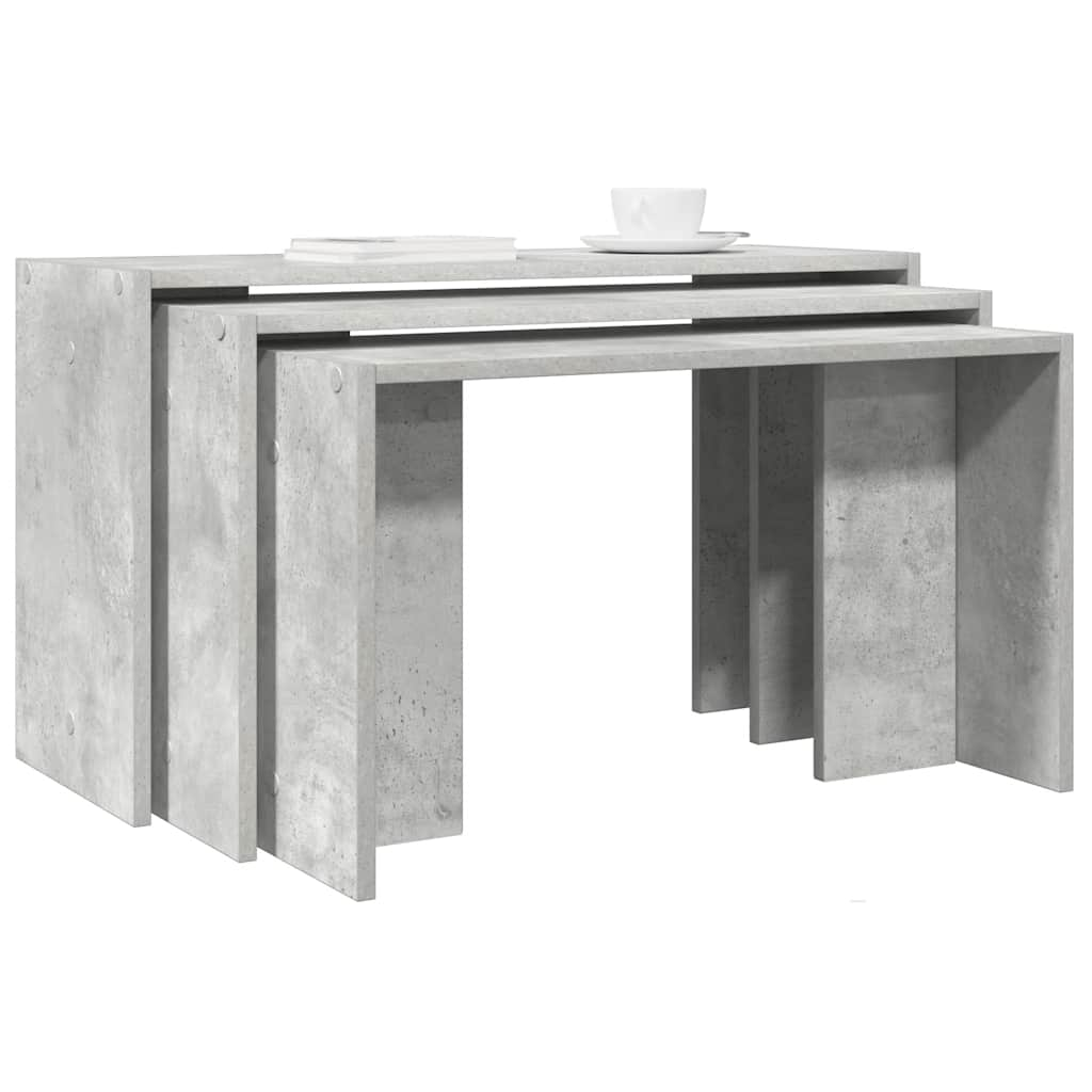 Stackable tables, 3 pcs., concrete grey, processed wood