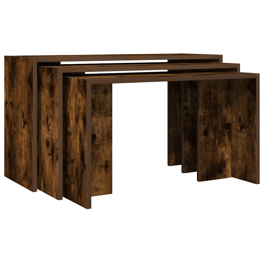 Side tables, 3 pcs., smoked oak, processed wood