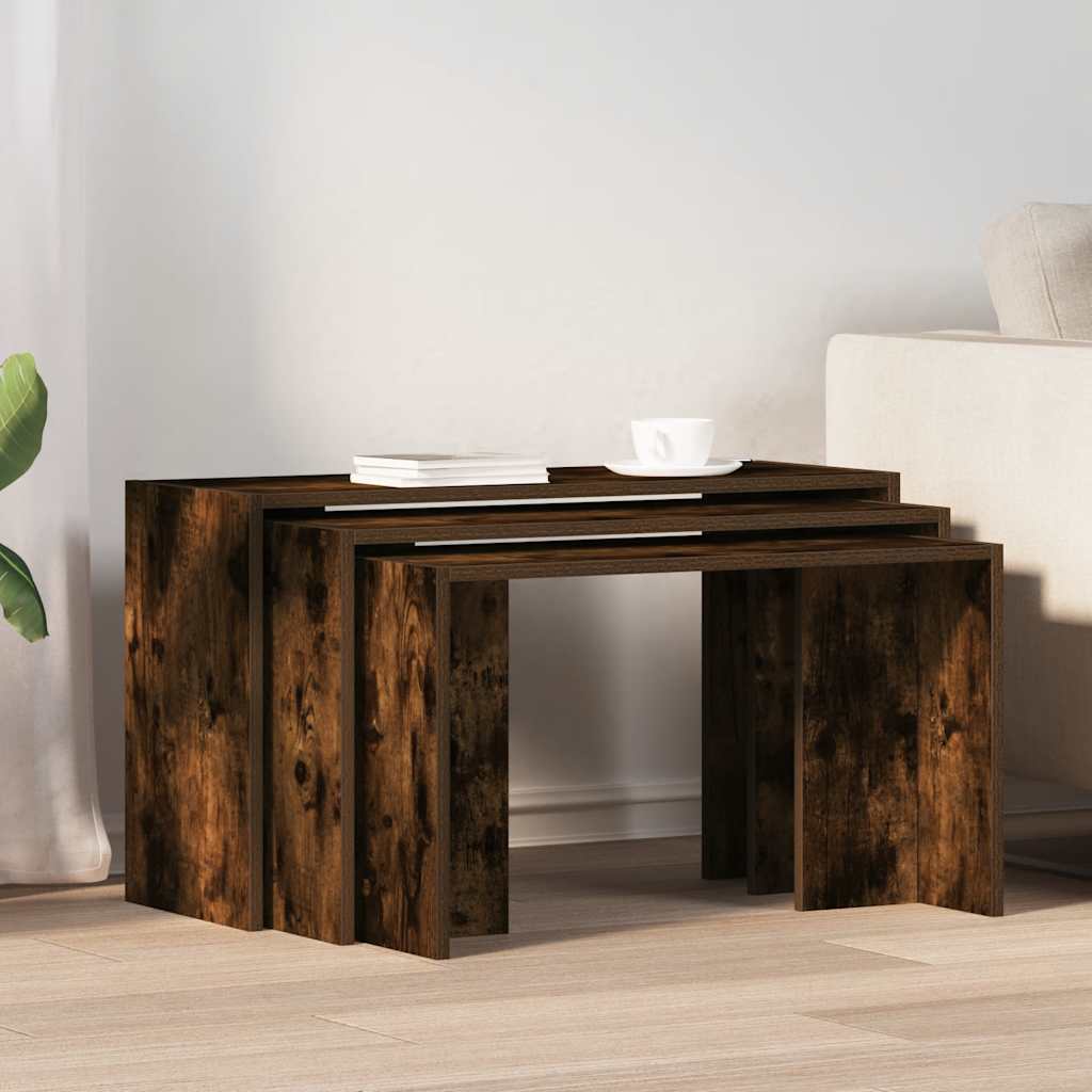 Side tables, 3 pcs., smoked oak, processed wood