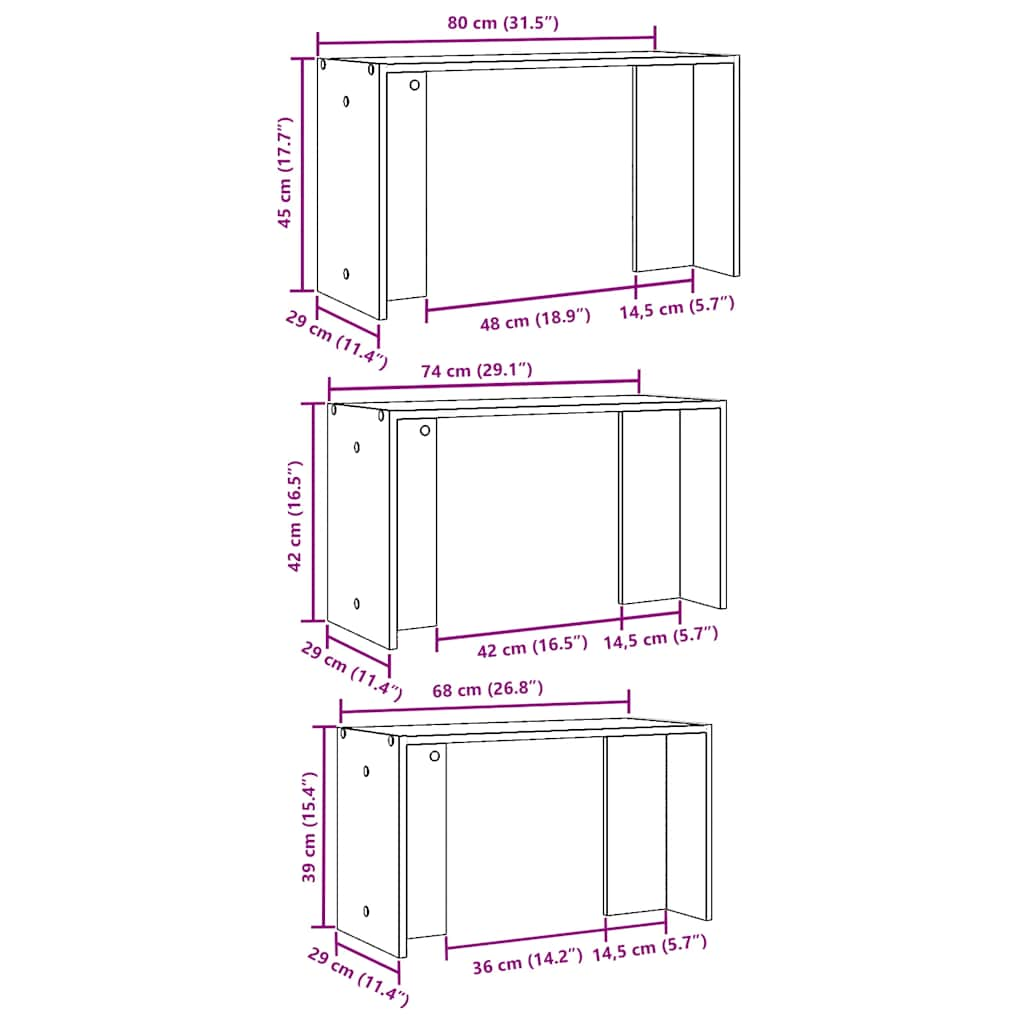 Side tables, 3 pcs., sonoma grey, engineered wood