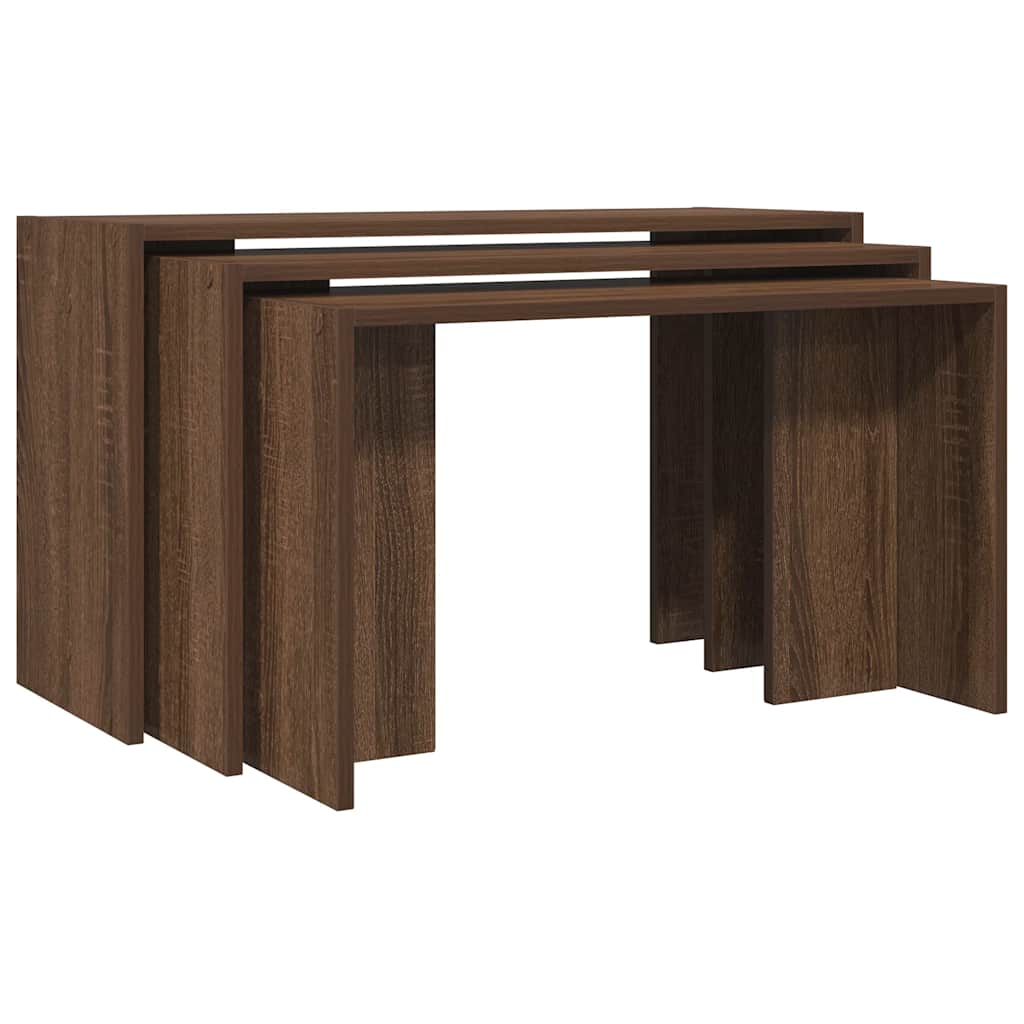 Stackable coffee tables, 3 pcs., brown oak, processed wood