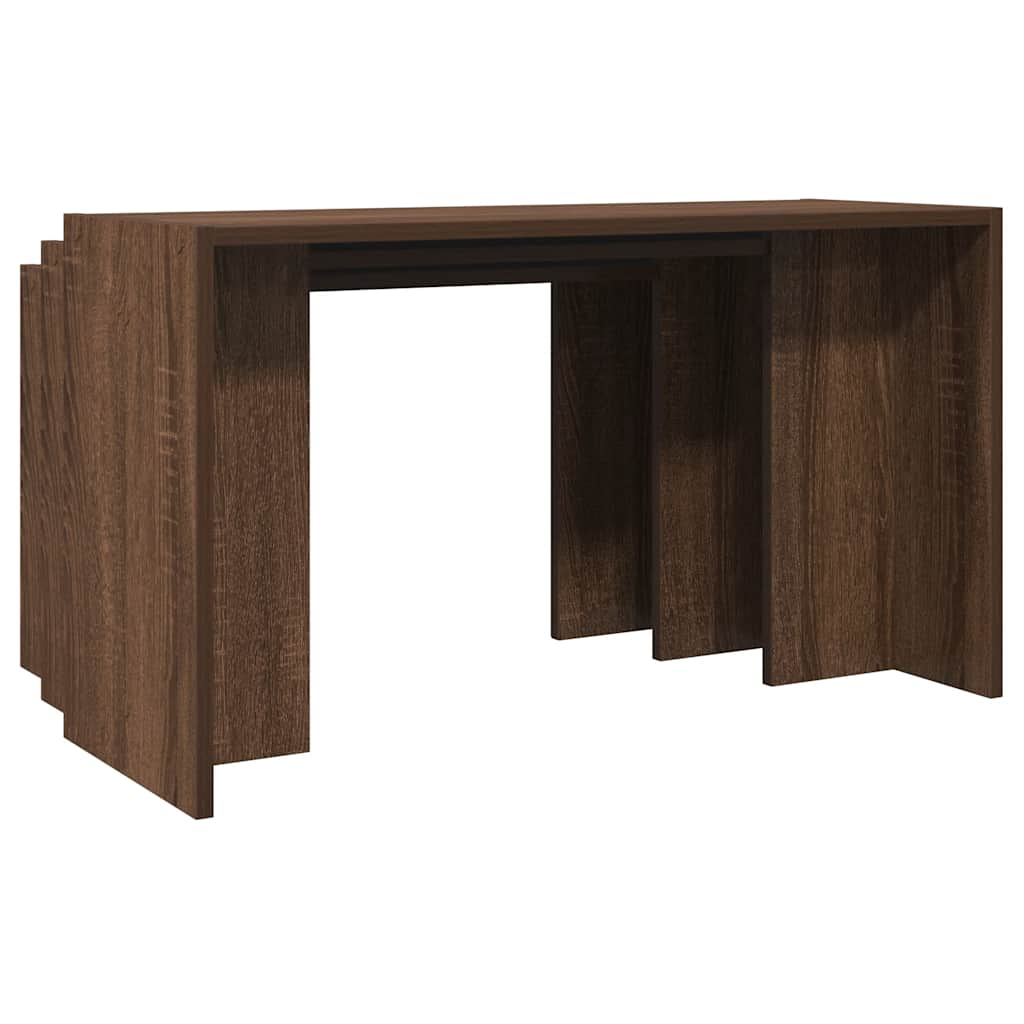 Stackable coffee tables, 3 pcs., brown oak, processed wood