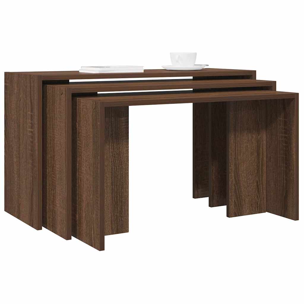 Stackable coffee tables, 3 pcs., brown oak, processed wood