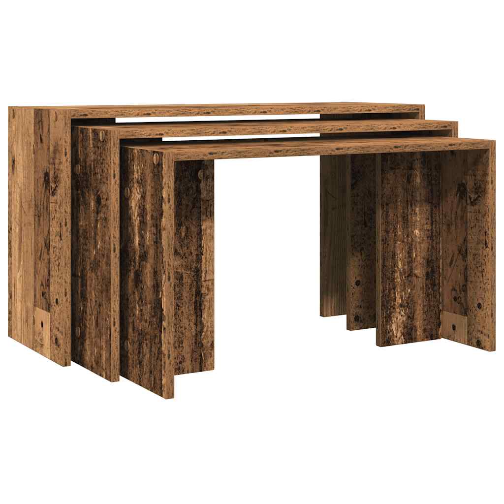 Stackable tables, 3 pcs., old wood, processed wood