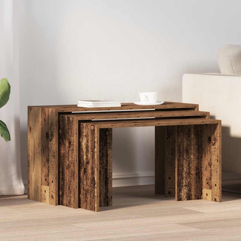 Stackable tables, 3 pcs., old wood, processed wood