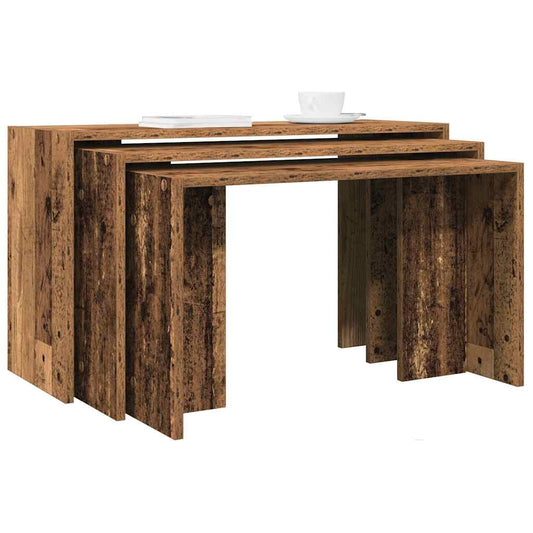 Stackable tables, 3 pcs., old wood, processed wood