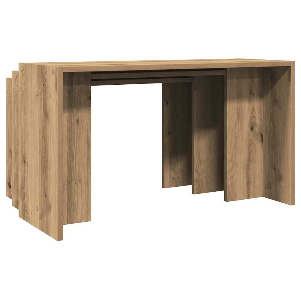 Stackable coffee tables, 3 pcs., handcrafted oak, processed wood