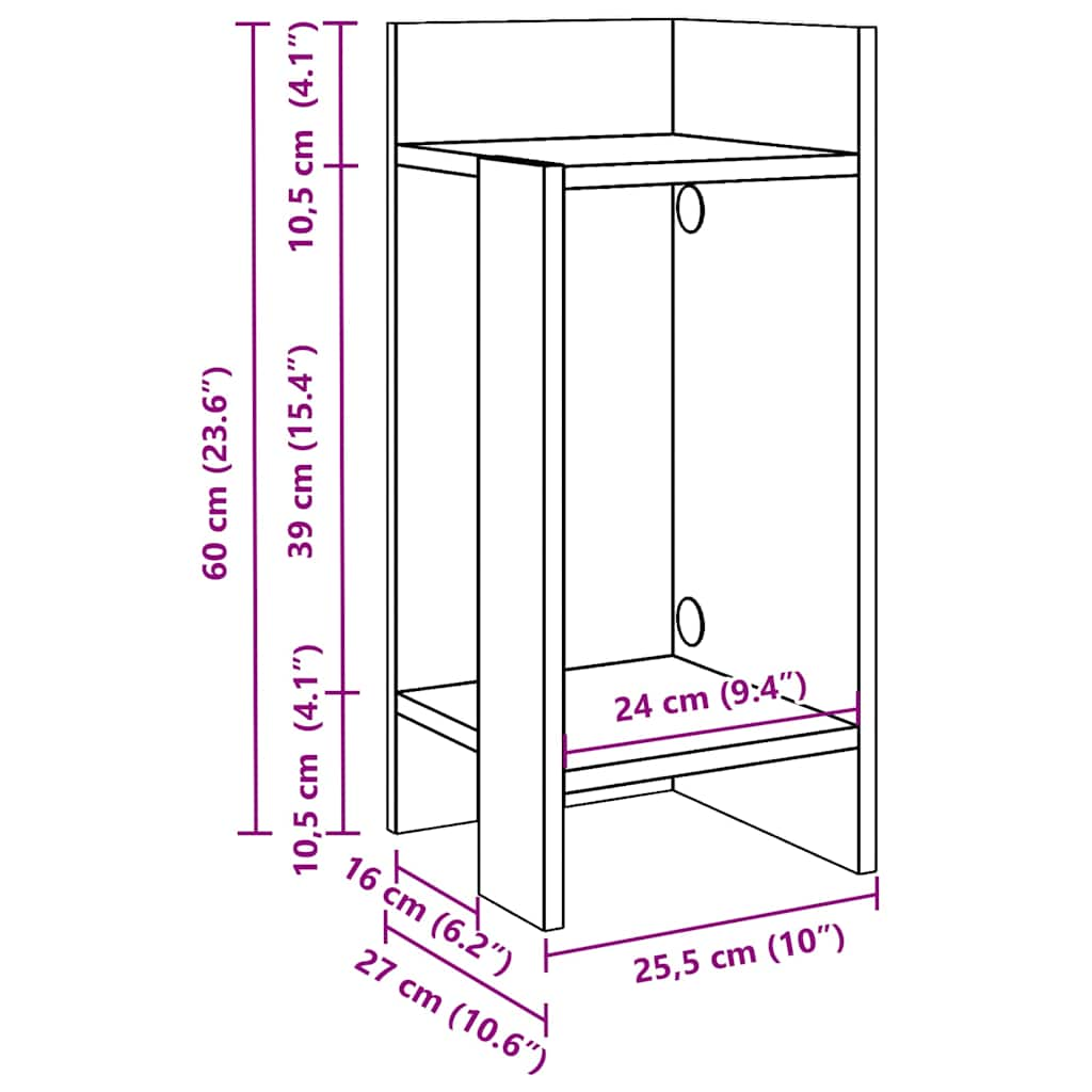 Side table with white shelf 25.5x27x60 cm