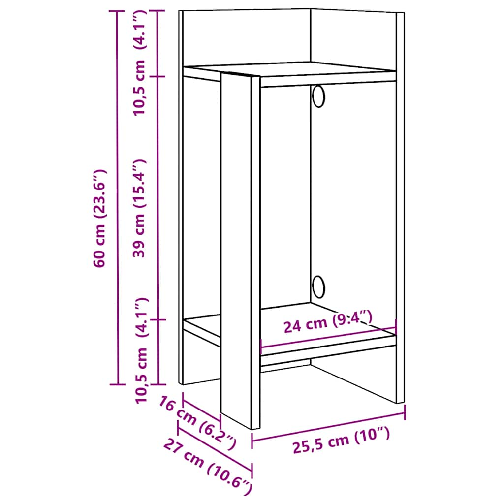 Side tables 2 pcs with white shelf 25.5x27x60 cm