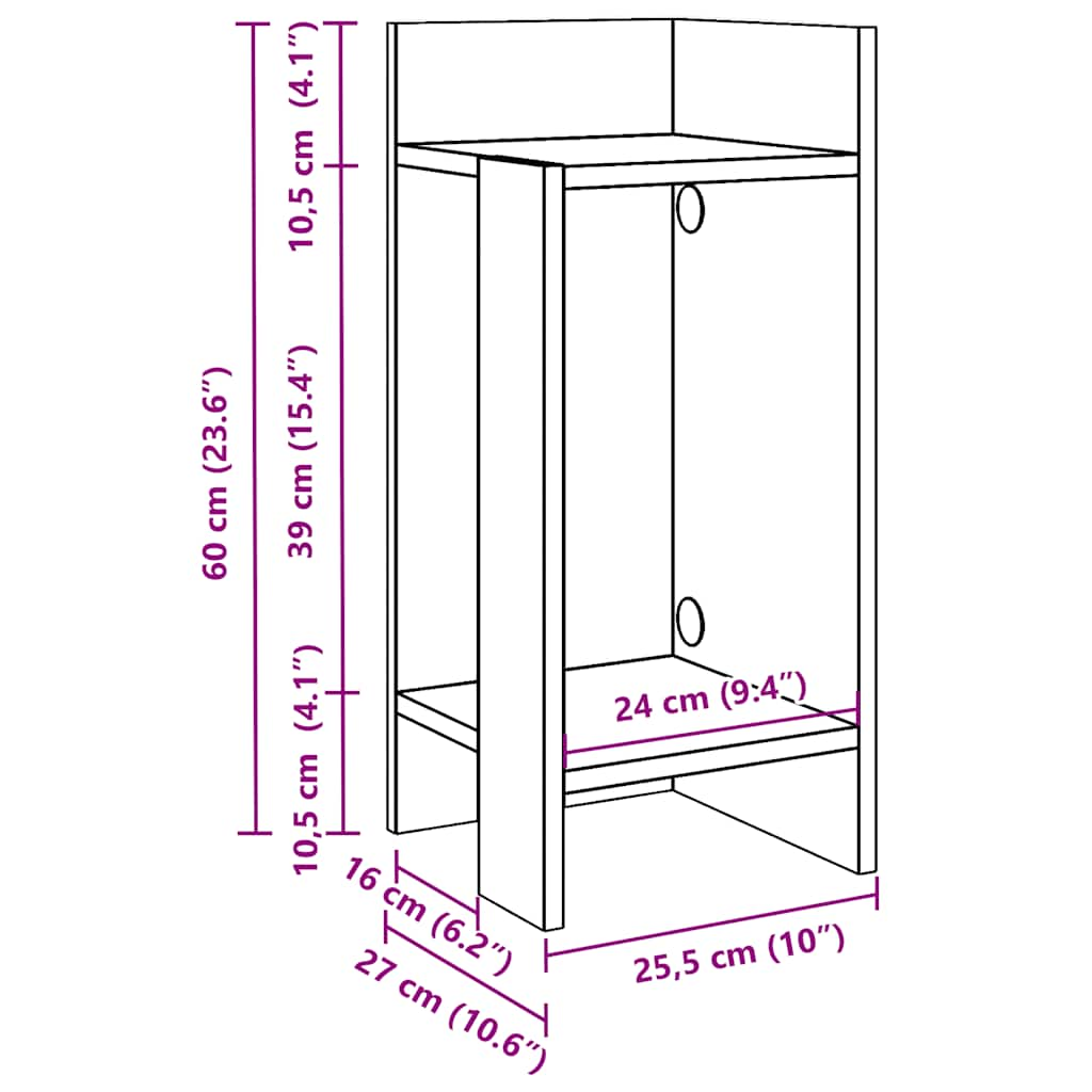 Side table with shelf concrete gray 25.5x27x60 cm