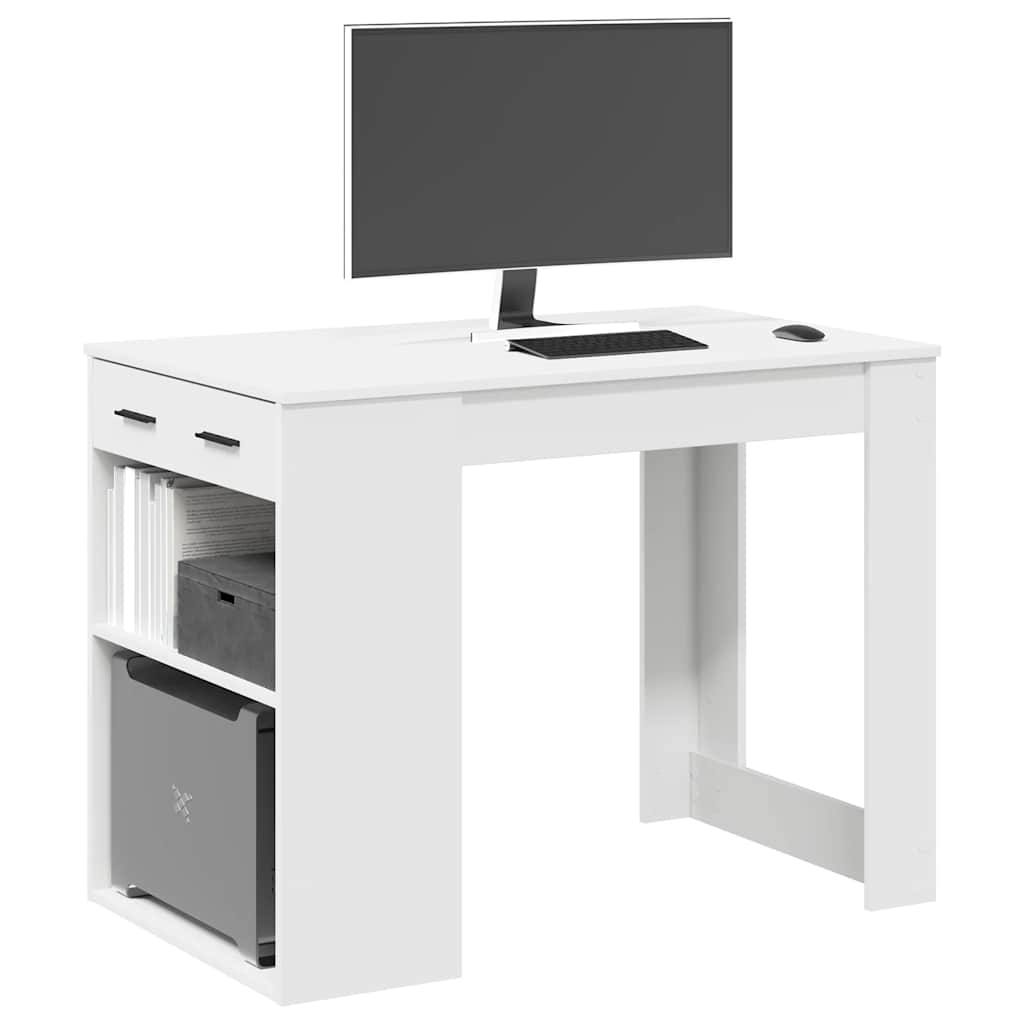 Desk with drawer and shelf white 102x62x77.5 cm processed wood