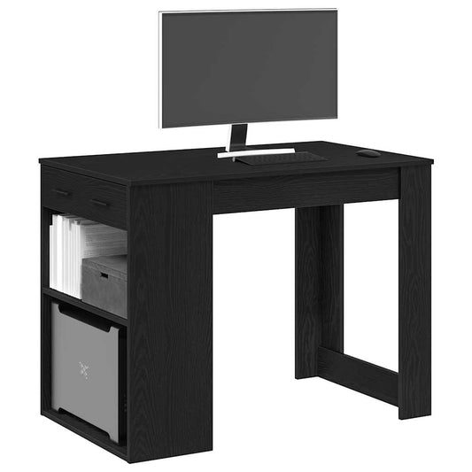 Desk with drawer and shelf Black oak 102x62x77.5 cm processed wood