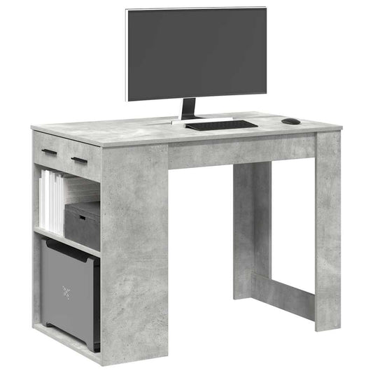 Desk with drawer and shelf Concrete gray 102x62x77.5 cm processed wood