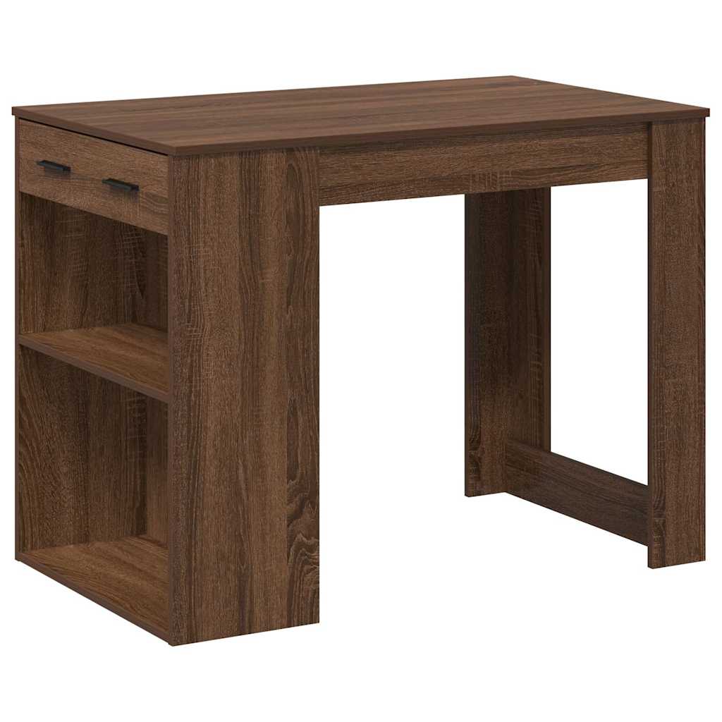 Desk with drawer and shelf Brown oak 102x62x77.5 cm processed wood