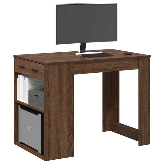 Desk with drawer and shelf Brown oak 102x62x77.5 cm processed wood